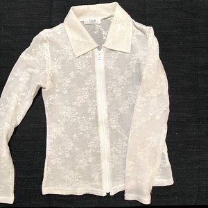 Vintage 90s Sheer Lace Collared Zip Up Top
